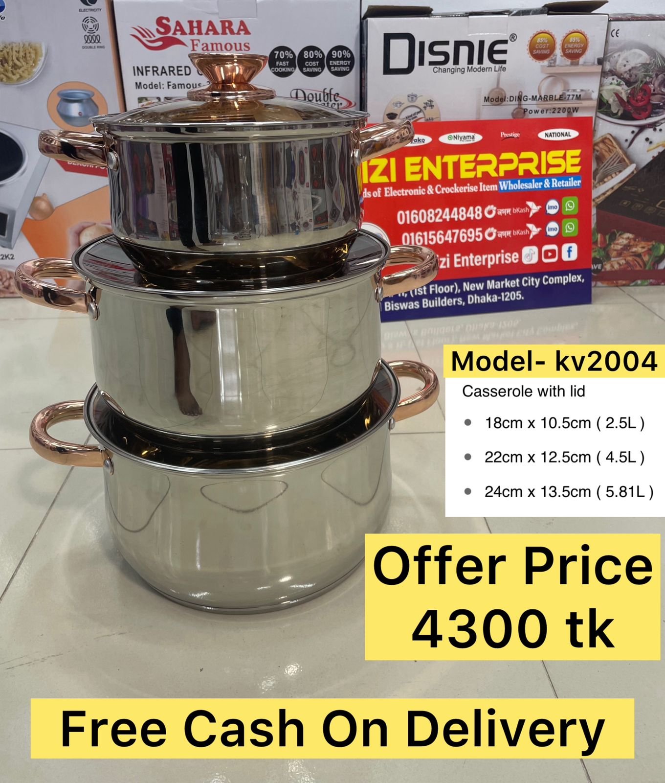 Kv-2004, Kaisa Villa Stainless Steel Cookingset, Induction bottom 6pcs Cookware Set, Best Quality & Best Price in BD